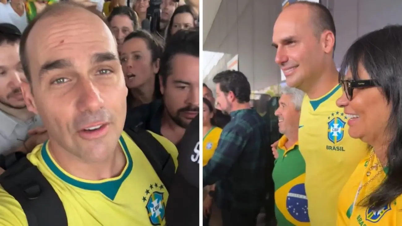 Eduardo Bolsonaro é recebido por eleitores de Flávio em posto de votação em Miami