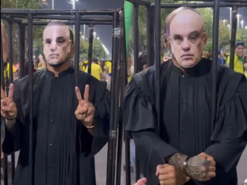 Homem se fantasia de Alexandre de Moraes preso durante Bloquinho 22 em Manaus