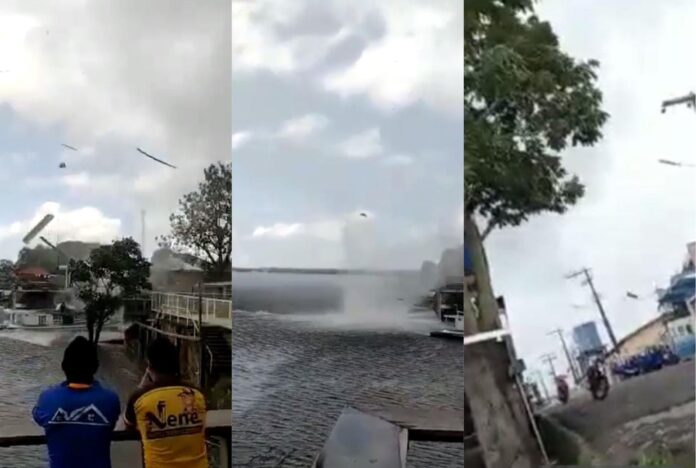 tromba d'água assusta moradores e destrói barcos em Nhamundá (Foto: Reprodução)