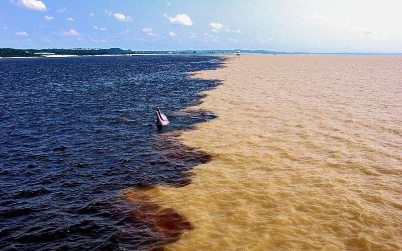 Encontro das águas dos rio Solimões e Negro, formando o rio Amazonas, em Manaus