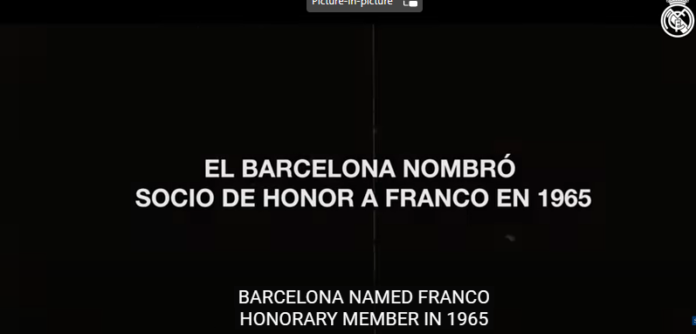 Tela mostra vídeo do Real Madrid acusando o Barcelona de homenagear ditador espanhol