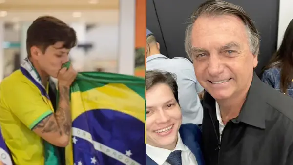 Imagem colorida mostra Karol Eller e Jair Bolsonaro