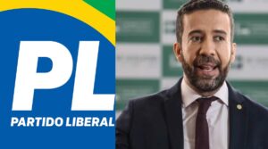 Imagem colorida mostra a direita a logo do Partido Liberal (PL) e a direita o deputado federal André Janones (Avante)
