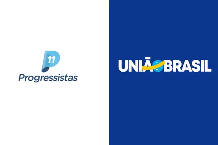 Imagem colorida mosta logo do PP a esqueda e do União Brasil a Direita