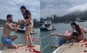 VÍDEO: Noivo cai no mar durante pedido de casamento romântico em SC