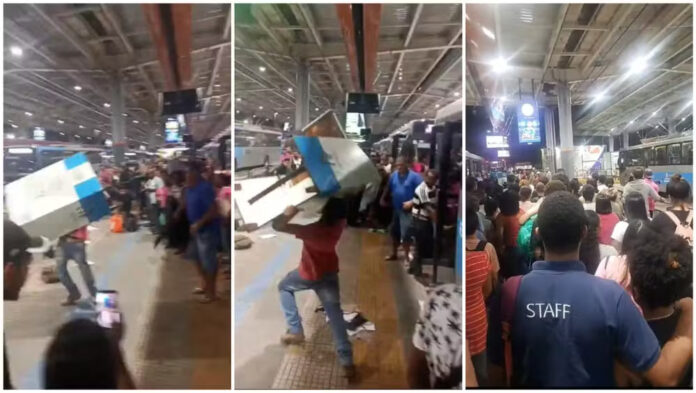 VÍDEO: Homem revoltado com demora de ônibus vandaliza terminal na Zona Sul de SP