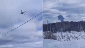 Avião militar russo com 15 a bordo pega fogo no ar e cai perto de Moscou