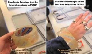 Balenciaga lança pulseira de fita adesiva após polêmica com bolsa de saco de lixo