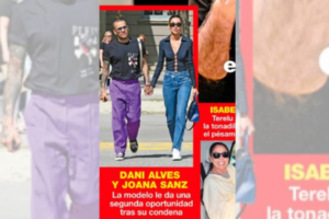 Daniel Alves é visto de mãos dadas com a esposa na Espanha