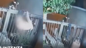 VÍDEO: No Chile, mulher pula portão de casa para roubar, mas acaba perdendo as calças