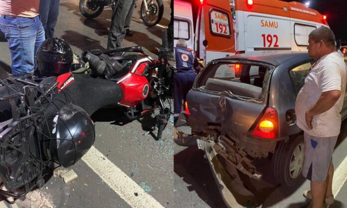 Motociclista bate em carro e fica ferido na Ponte Rio Negro, em Manaus