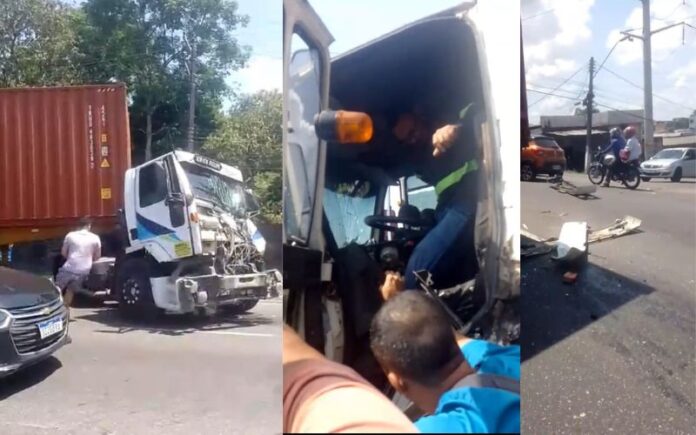 Na tarde desta quarta-feira (21/08), populares ajudaram um motorista de uma carreta que não teve a identidade divulgada, que ficou preso nas ferragens.