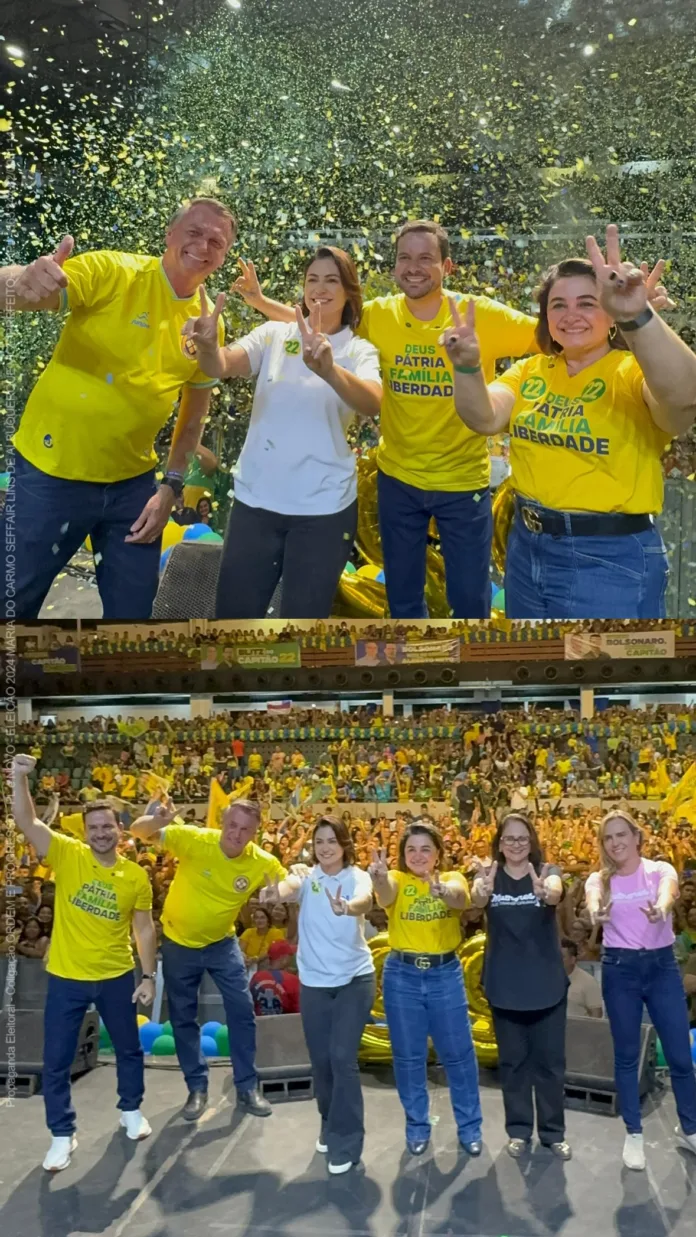 Michele Bolsonaro discursa no palanque de apoio a Alberto Neto