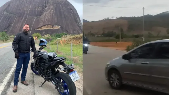 VÍDEO IMPRESSIONANTE: Motociclista pede para ser filmado em rodovia no interior de MG e morre ao bater em carro