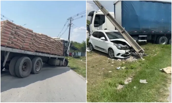 VÍDEO: Acidente entre carro e caminhões no Distrito Industrial deixa um ferido