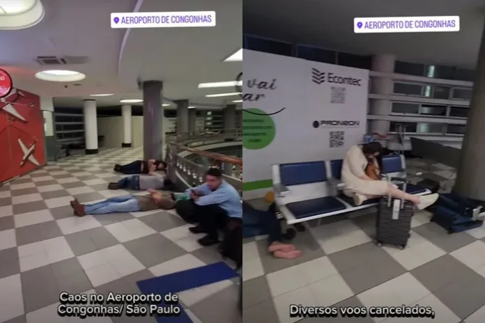 VÍDEO: Atrasos em Congonhas fazem passageiros dormir no chão do aeroporto