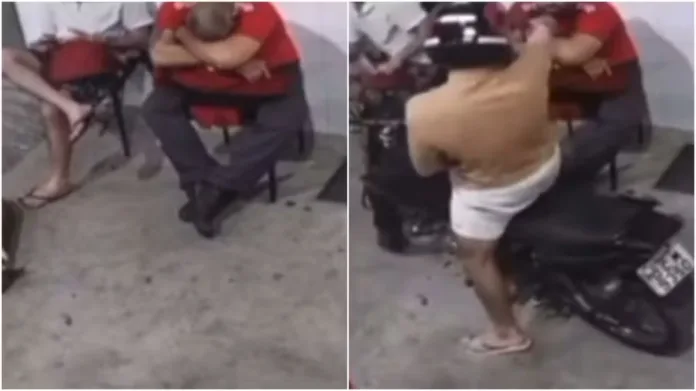 VÍDEO: Homem sofre tentativa de assassinato e não percebe, por estar cochilando: Arma do bandido falhou