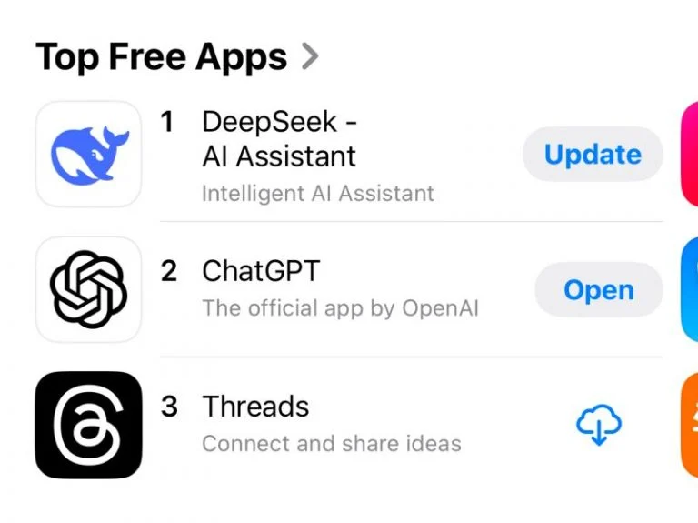 Deepseek na lidença de apps baixados nos EUA.