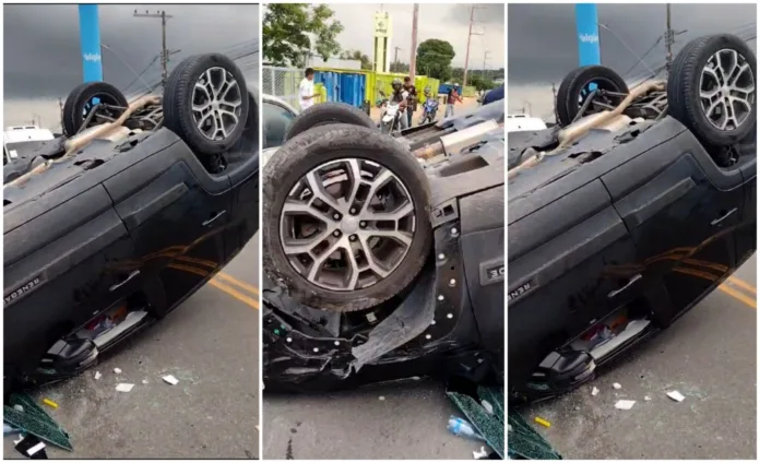 Vídeo: Motorista dorme ao volante e capota no Distrito Industrial