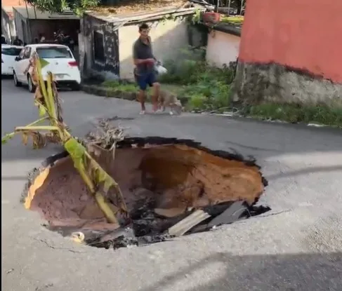 Bananeira foi colocada para sinalizar para condutores. (FOTO: Reprodução)