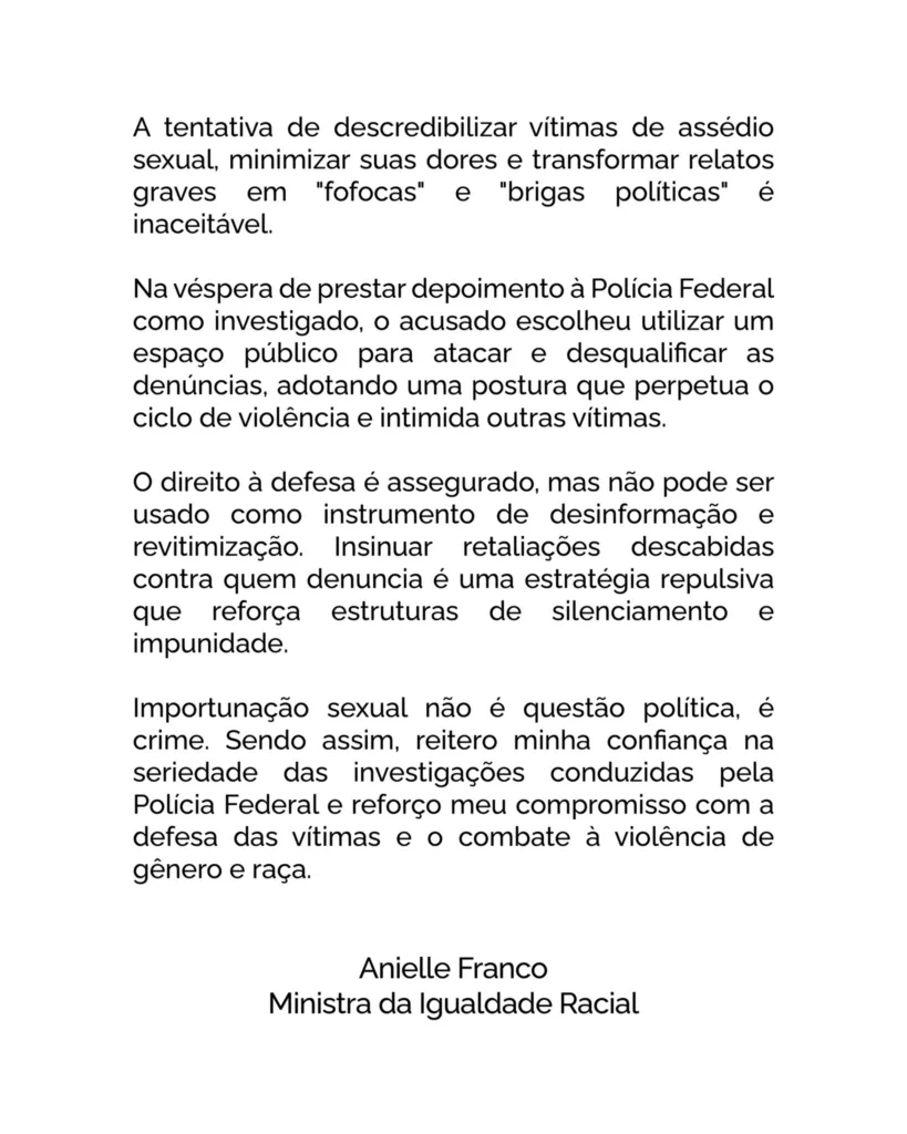 Anielle Franco - nota- Silvio Almeida