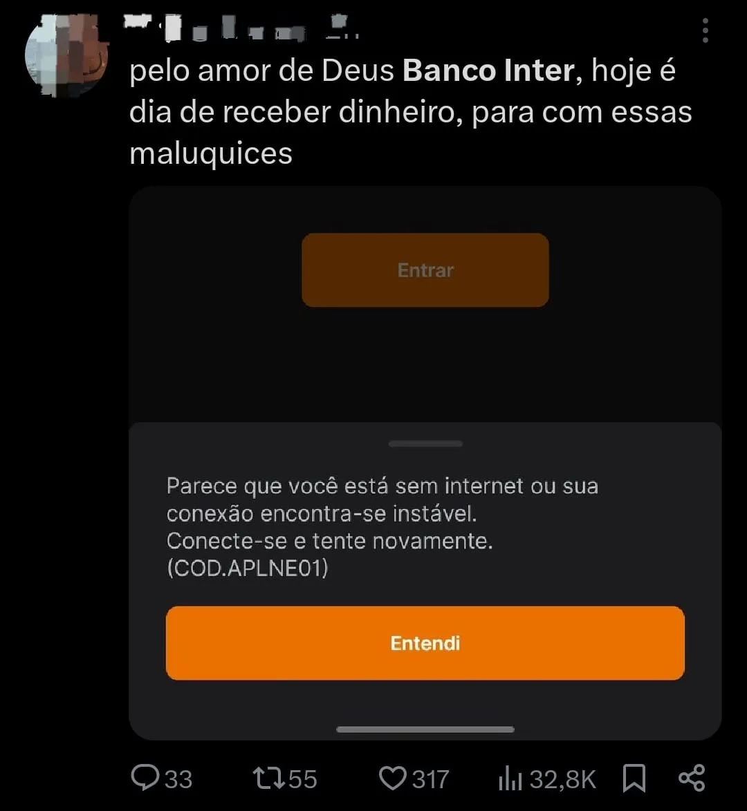 Banco inter passa por instabilidade