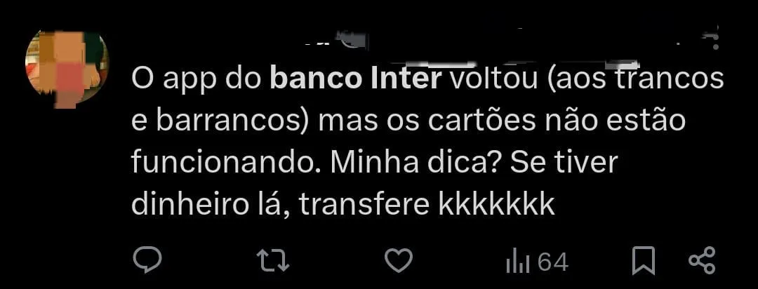 Banco inter passa por instabilidade