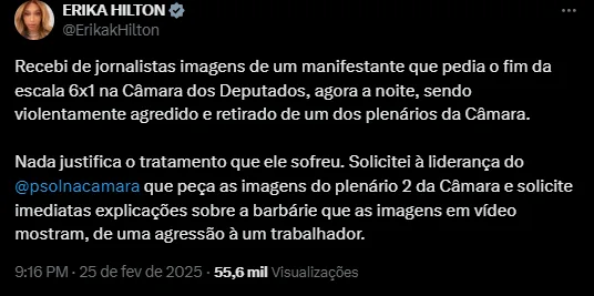 Erika Hilton - manifestante 6x1 - Câmara