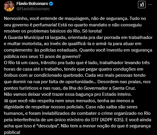 Eduardo Paes e Flávio Bolsonaro trocam ofensas redes