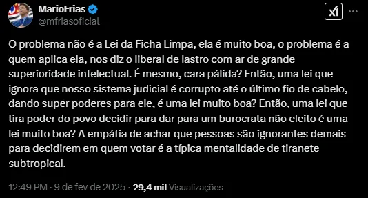 Mario Frias sobre lei da ficha limpa