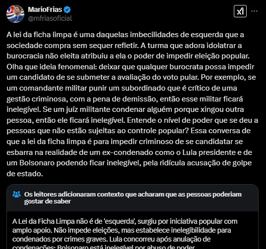 Mario Frias sobre lei da ficha limpa