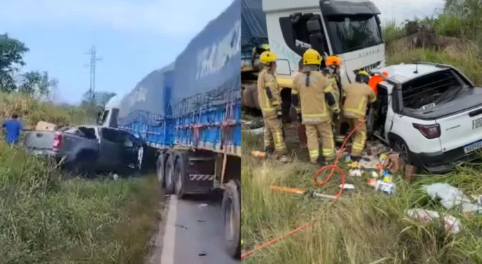 Acidente entre carreta e picapes deixa feridos na BR-174