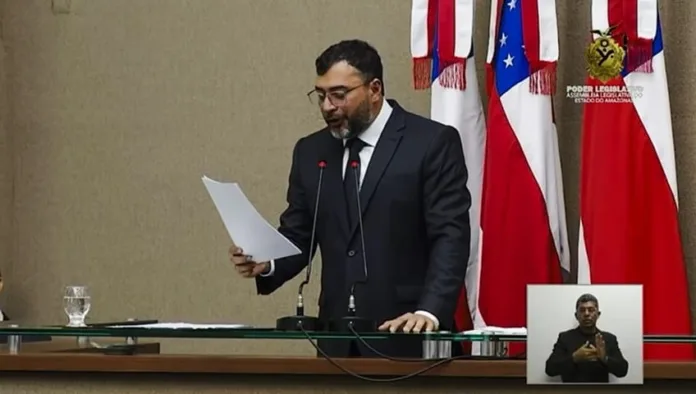 Wilson Lima durante discurso na Aleam - janeiro de 2025