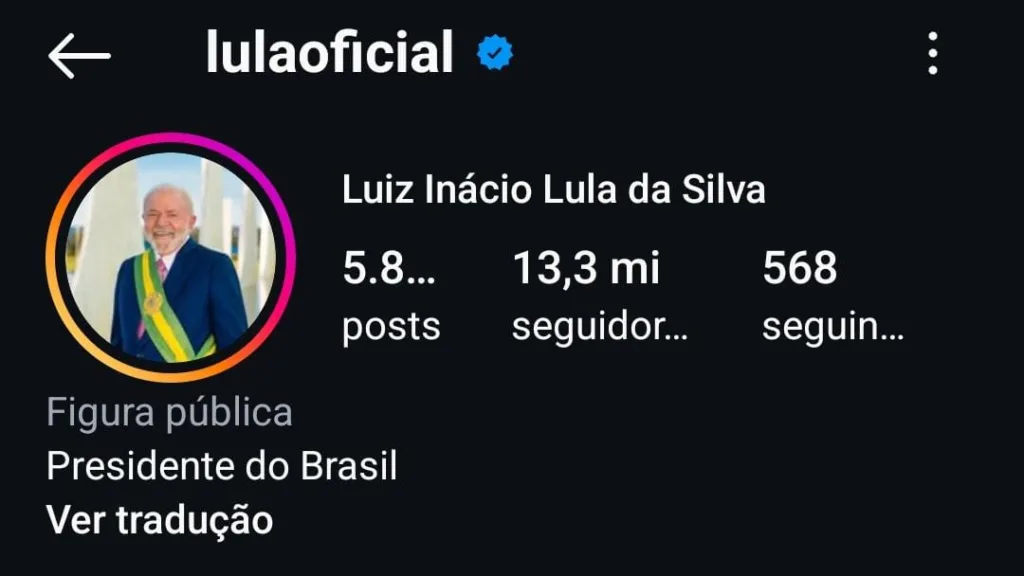 Seguidores de presidente Lula - Instagram