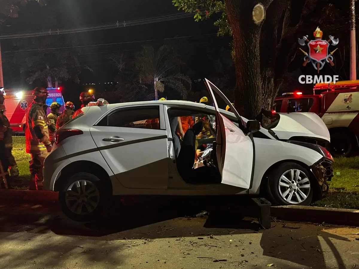 ACIDENTE: após carro colidir contra árvore, um homem morre e outros 4 ficam feridos no DF