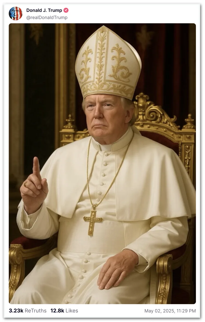 Trump posta foto vestido de papa e “lança candidatura” ao Conclave