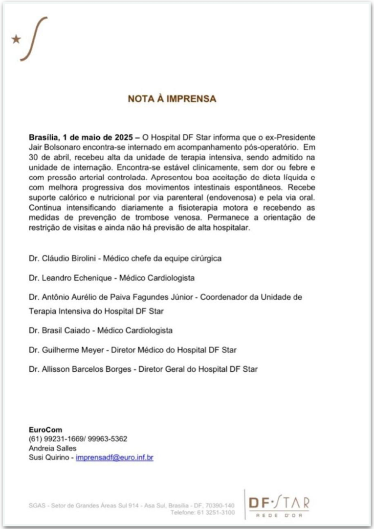 Bolsonaro está clinicamente estáveI após sair de UTI, diz boletim