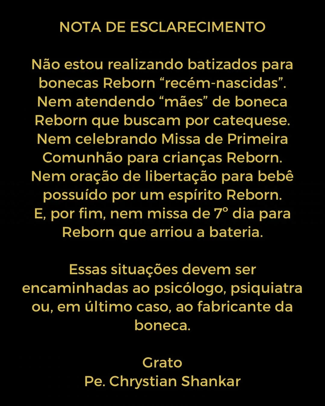 Padre se nega a batizar bebês reborn: “Devem ser encaminhadas ao psiquiatra”: