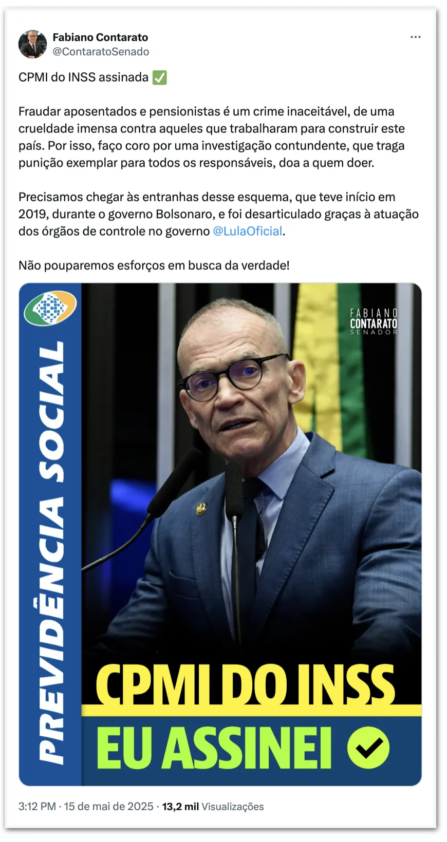 Senador do PT assina pedido de CPI para investigar fraudes no INSS