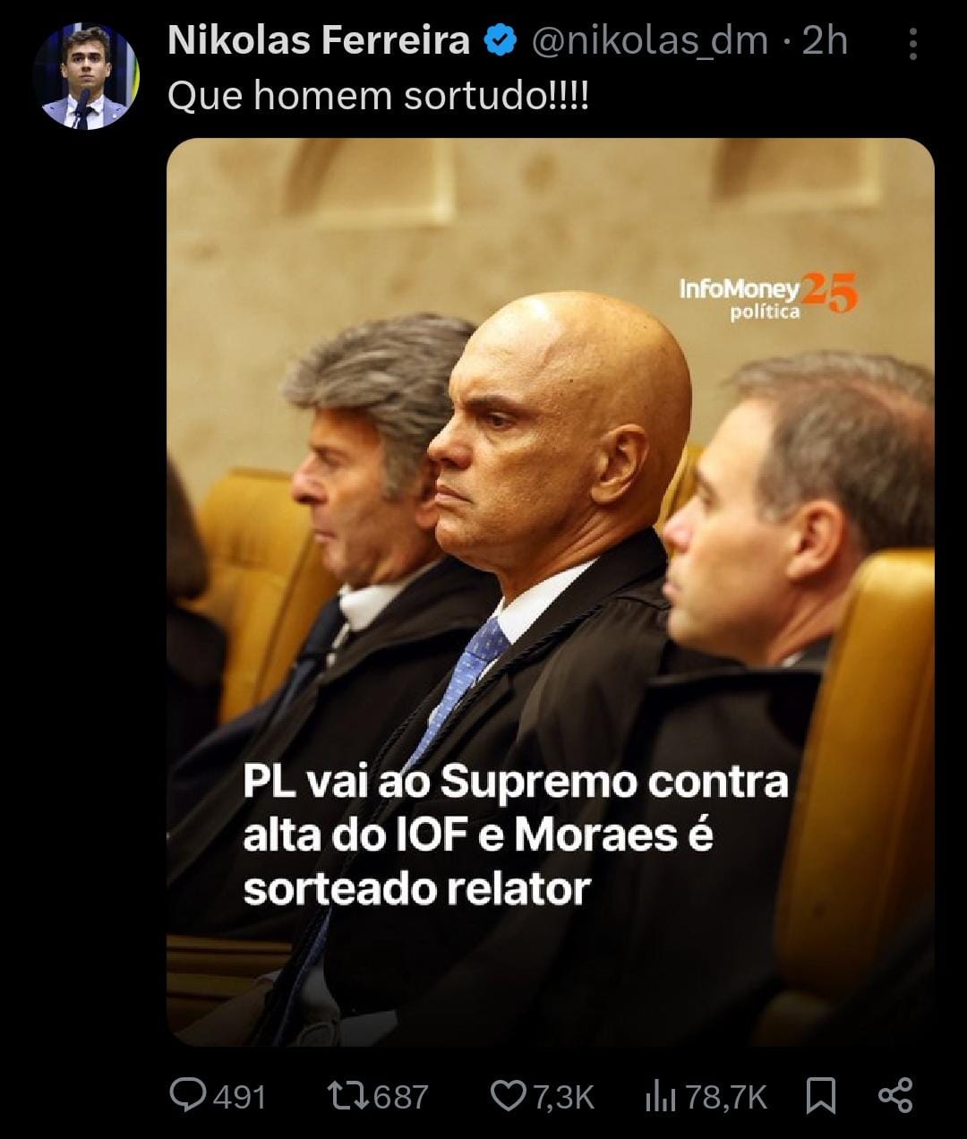 Nikolas ironiza sorteio de Moraes para ser relator de ação do PL sobre IOF: “Que homem sortudo”