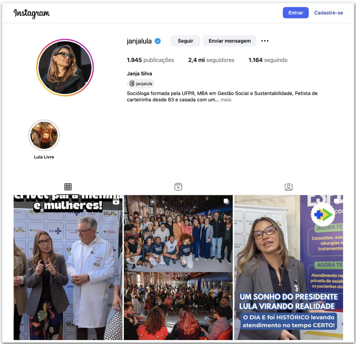 Janja reabre perfil no Instagram após quase 4 meses